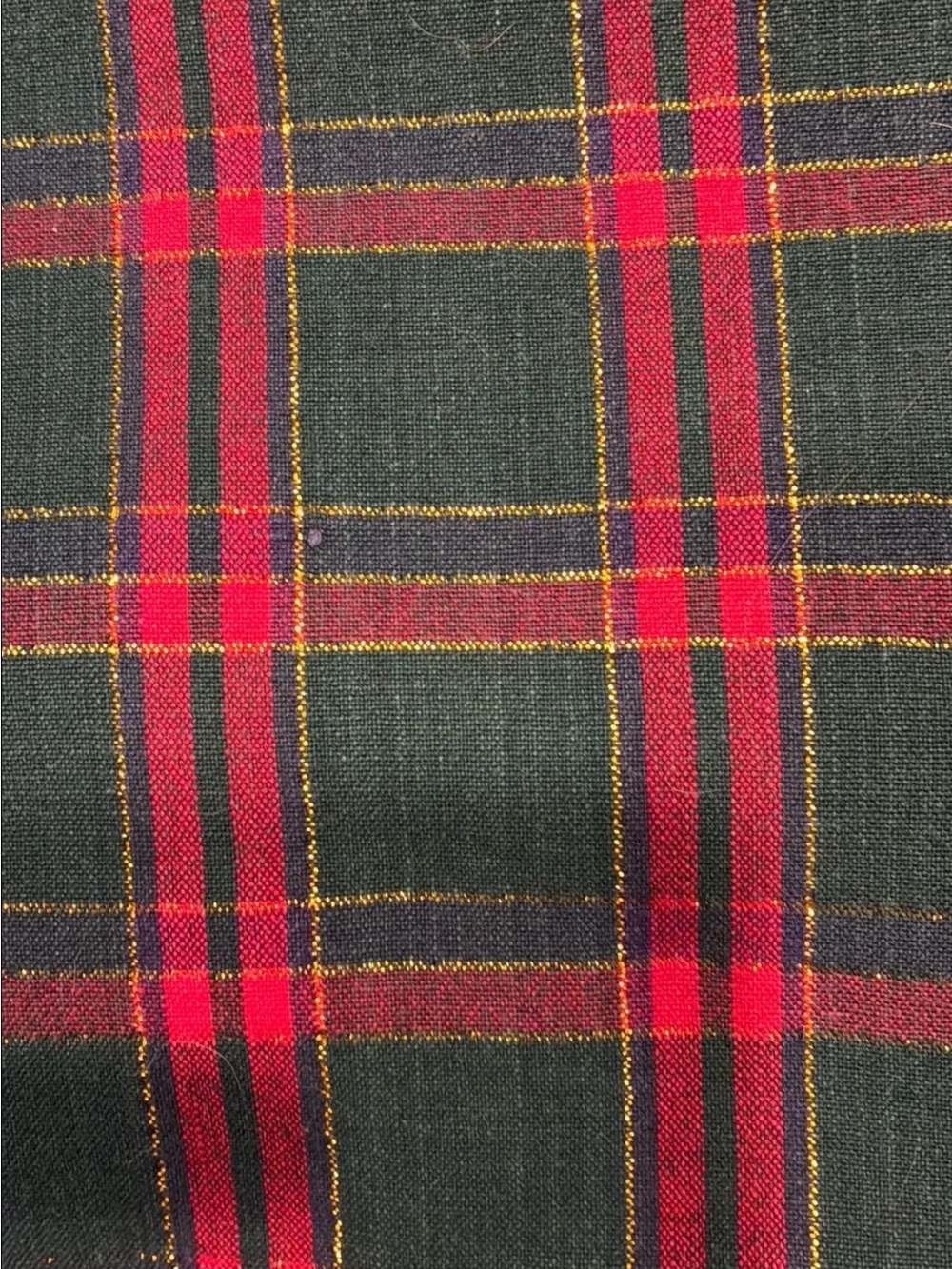 Woven Green Red and Metallic Gold Plaid Tablecloth - Picture 2 of 2